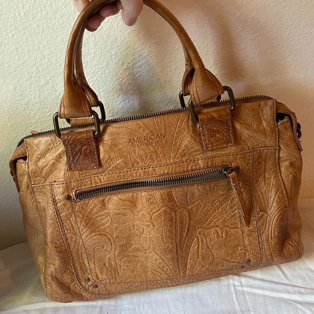 American Leather Co Tooled Genuine Leather Bag